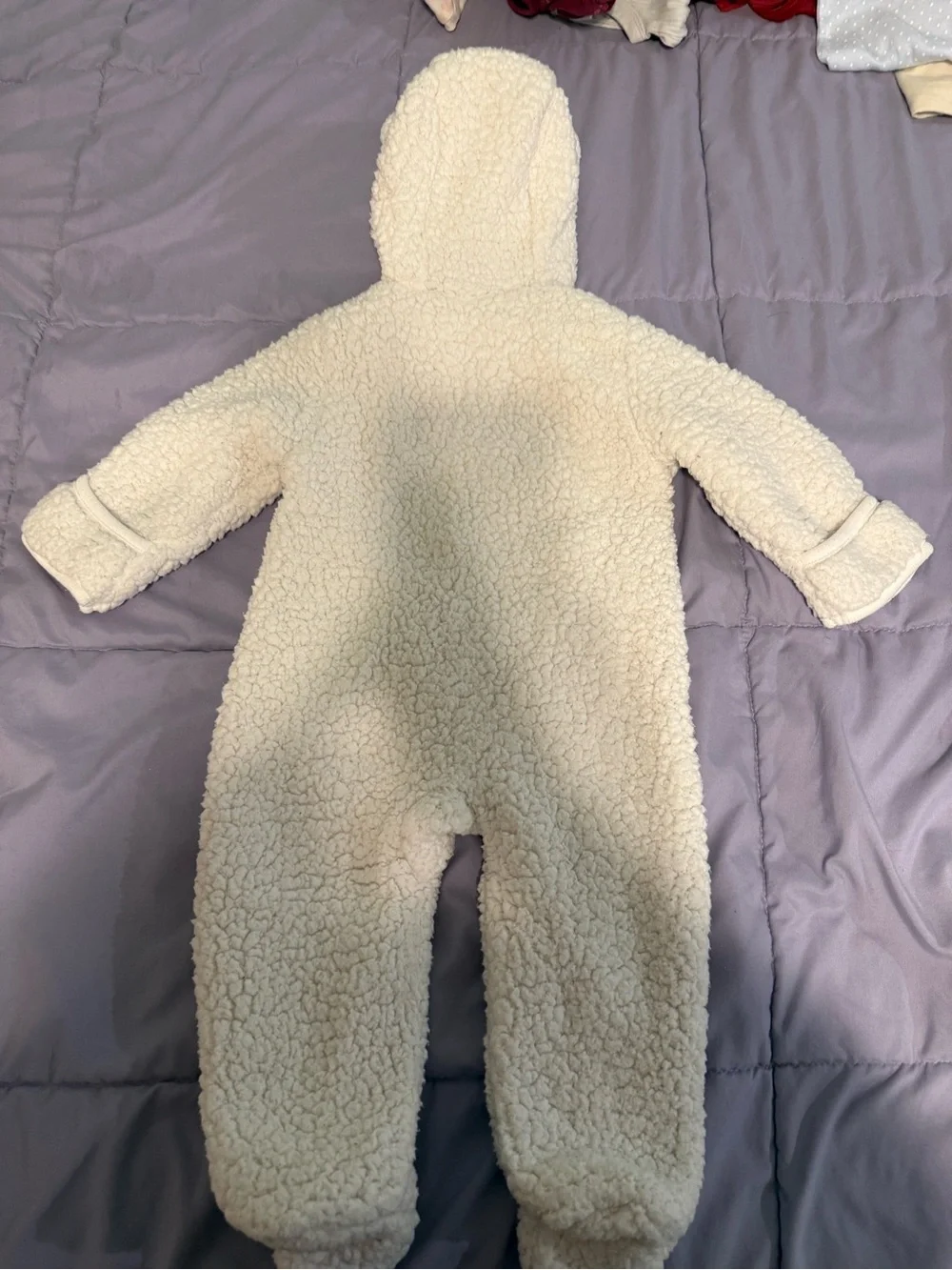 The Children's Place Baby Sherpa Bear Bunting Suit 6-9M Cream Hooded Footed